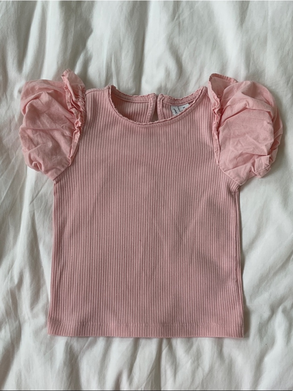 Janie and Jack Soft Pink Ribbed Top with Puff Sleeves